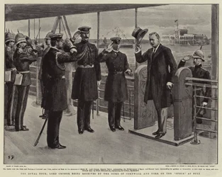 Die königliche Tour, Lord Cromer wird vom Herzog von Cornwall und York auf der Ophir in Suez empfangen